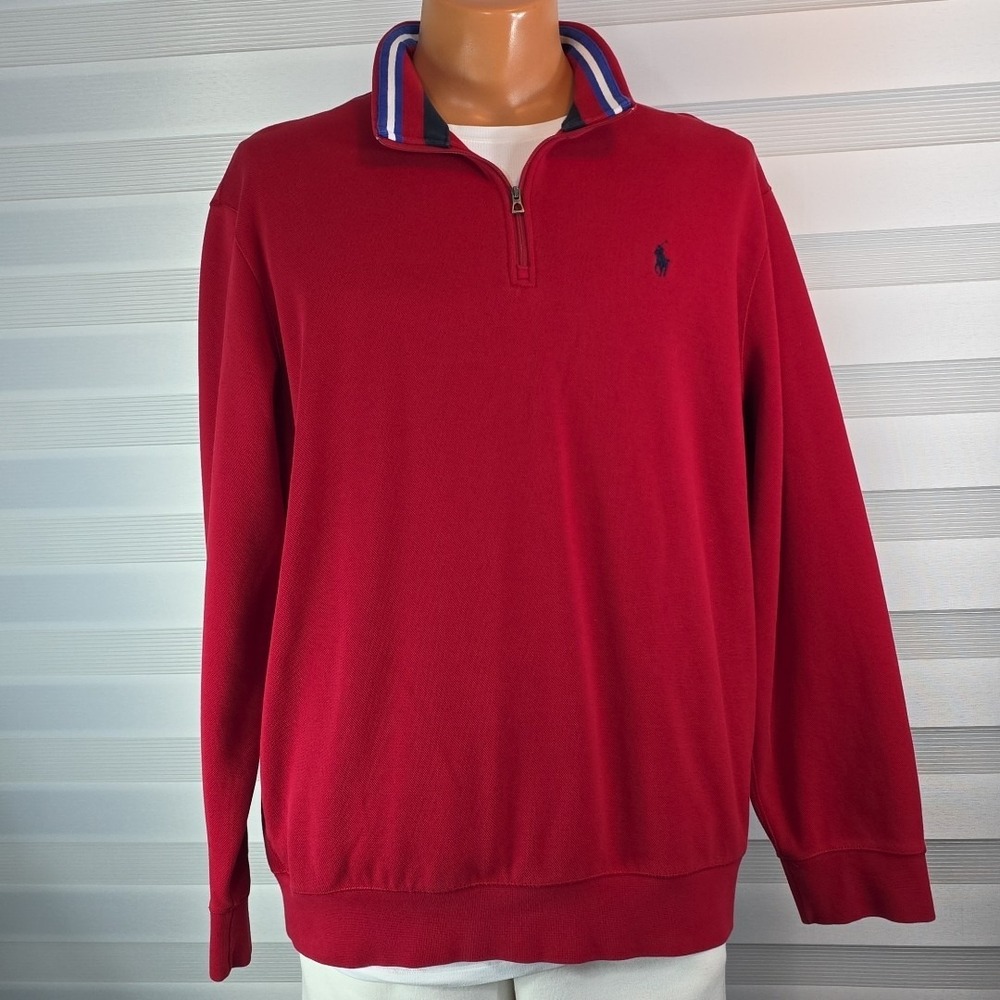 Polo Ralph Lauren 1/4 Zip Luxury Pullover Red Navy Pony Men's Size US XL Red...